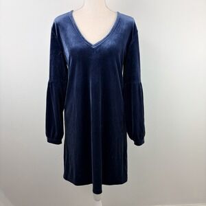 Madewell Blue Velvet V-Neck Shift Dress Long Sleeve Size M NWT